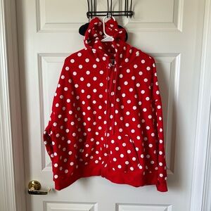Disney Red and White Polka Dot Minnie Mouse Zip Hoodie w/Ears & Bow Size 1X